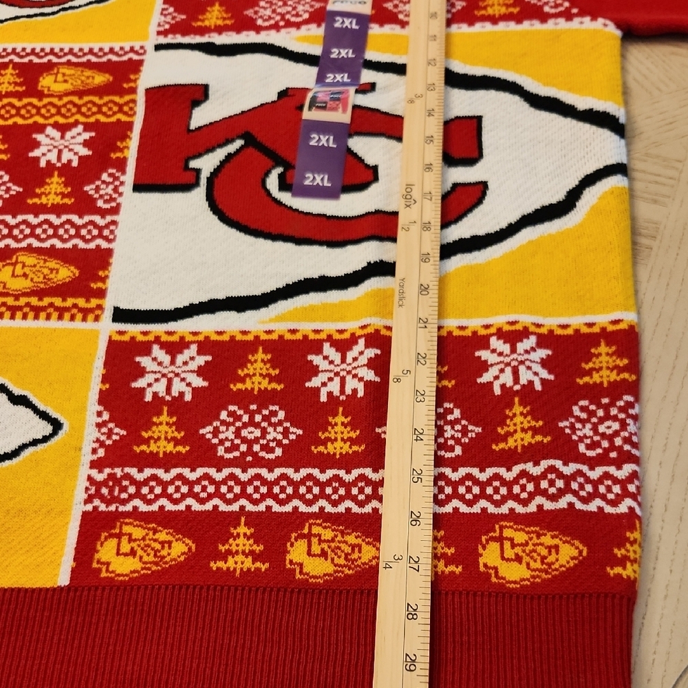 NFL NWT Kansas City Chiefs Red and Yellow Crewneck Ugly Sweater Size 2XL - Picture 5 of 5